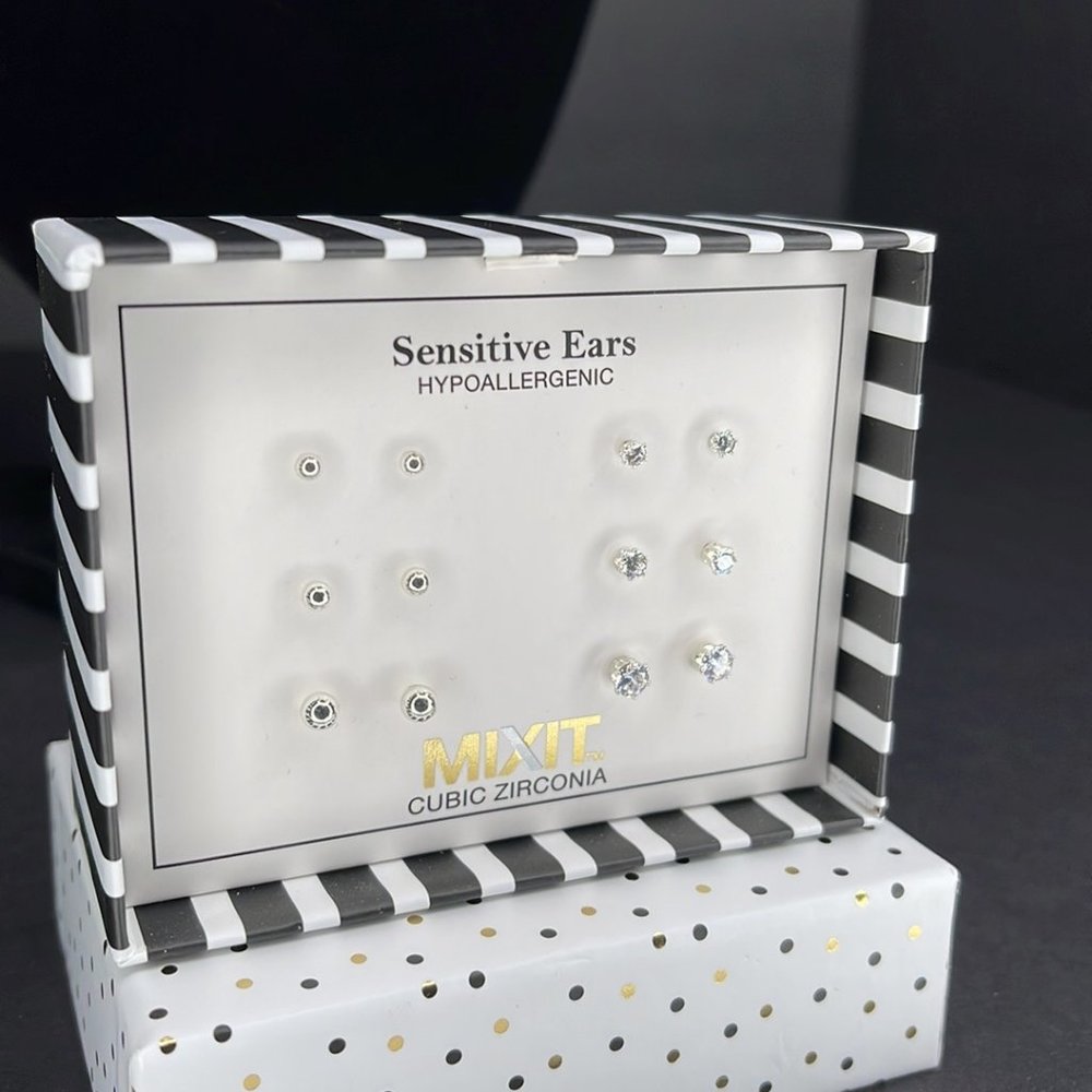 Mixit Silver Crystal & Pearl Stud 6 Pair Earring Set